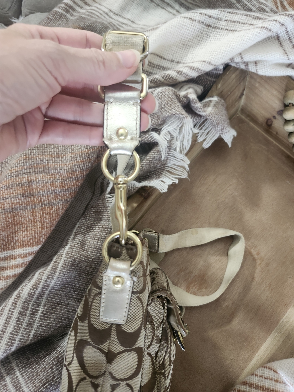 Coach Signature Canvas Small Crossbody in Khaki/Brown - Picture 5 of 6
